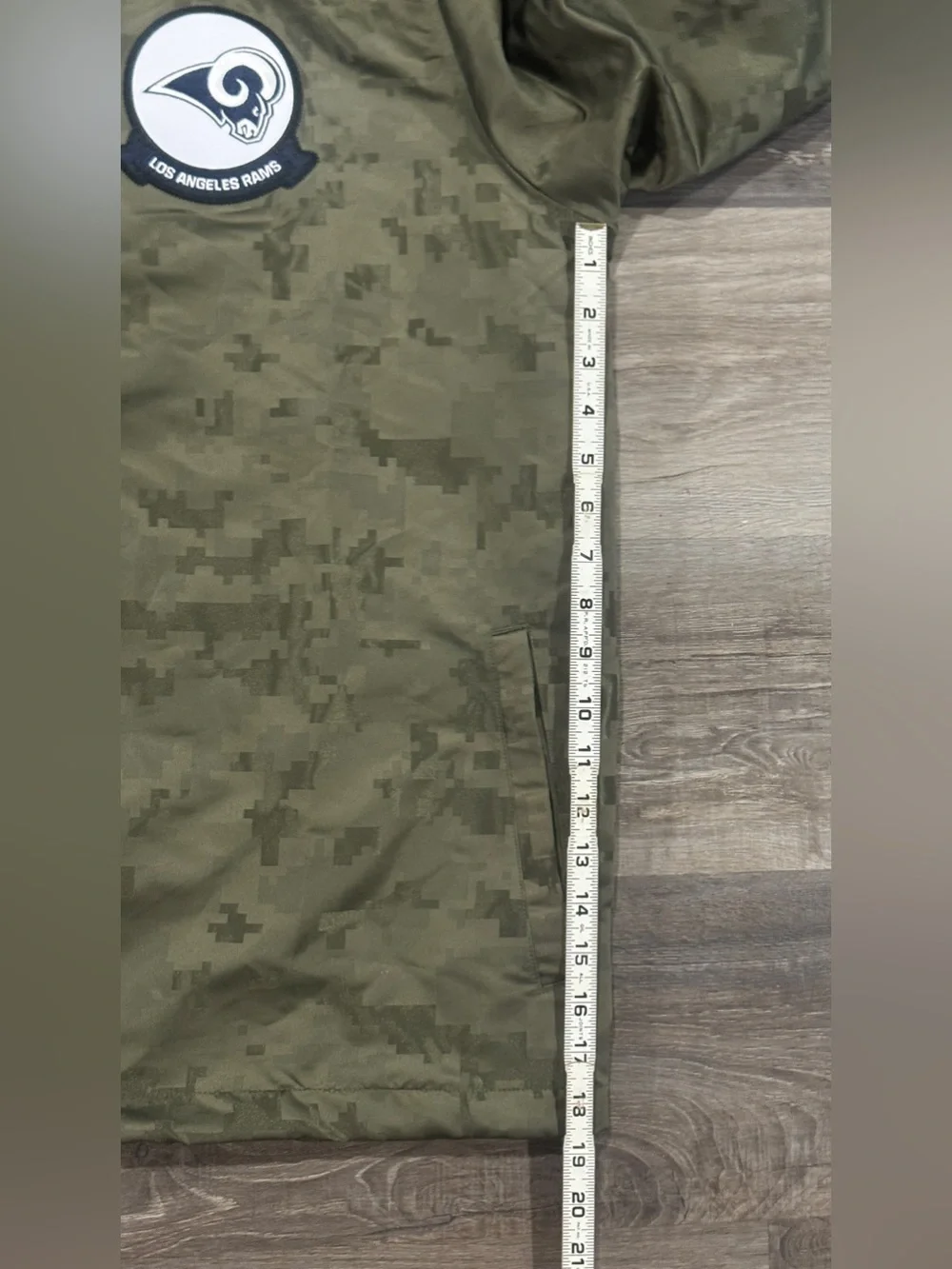 Nike NFL Los Angeles Rams Camo Coach Jacket - Olive Green with Orange Lining